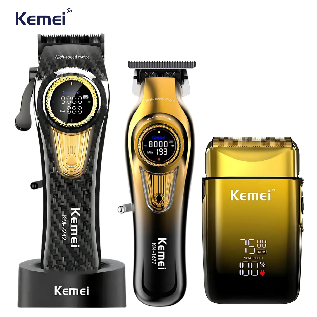 Kit Pro Máquina de Corte Km-2242 + Acabamento Km-1677 + Shaver Km-TX10 | Kemei ®