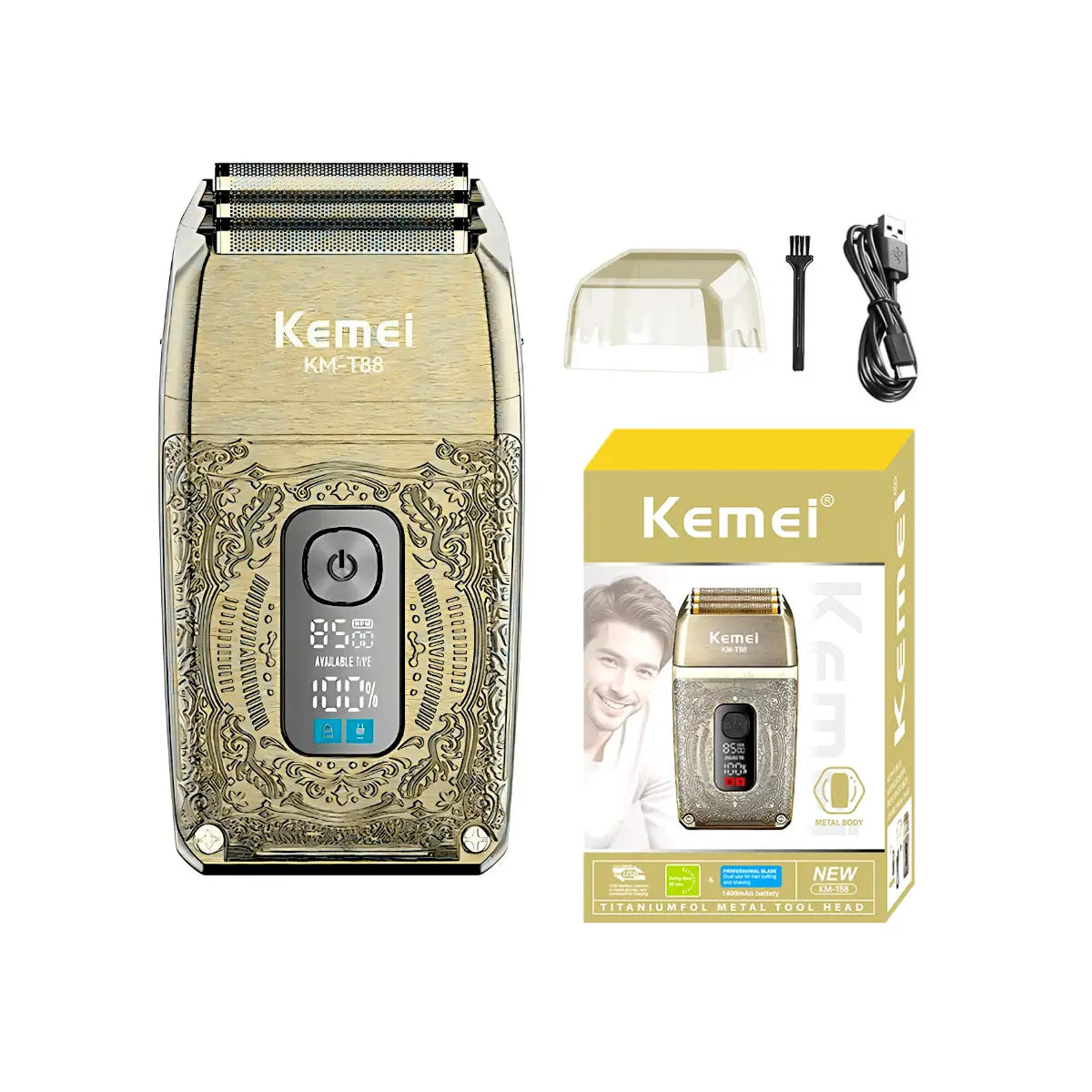 Barbeador Elétrico 3x Lâminas 8.500 RPM Km-T88 | Kemei ®