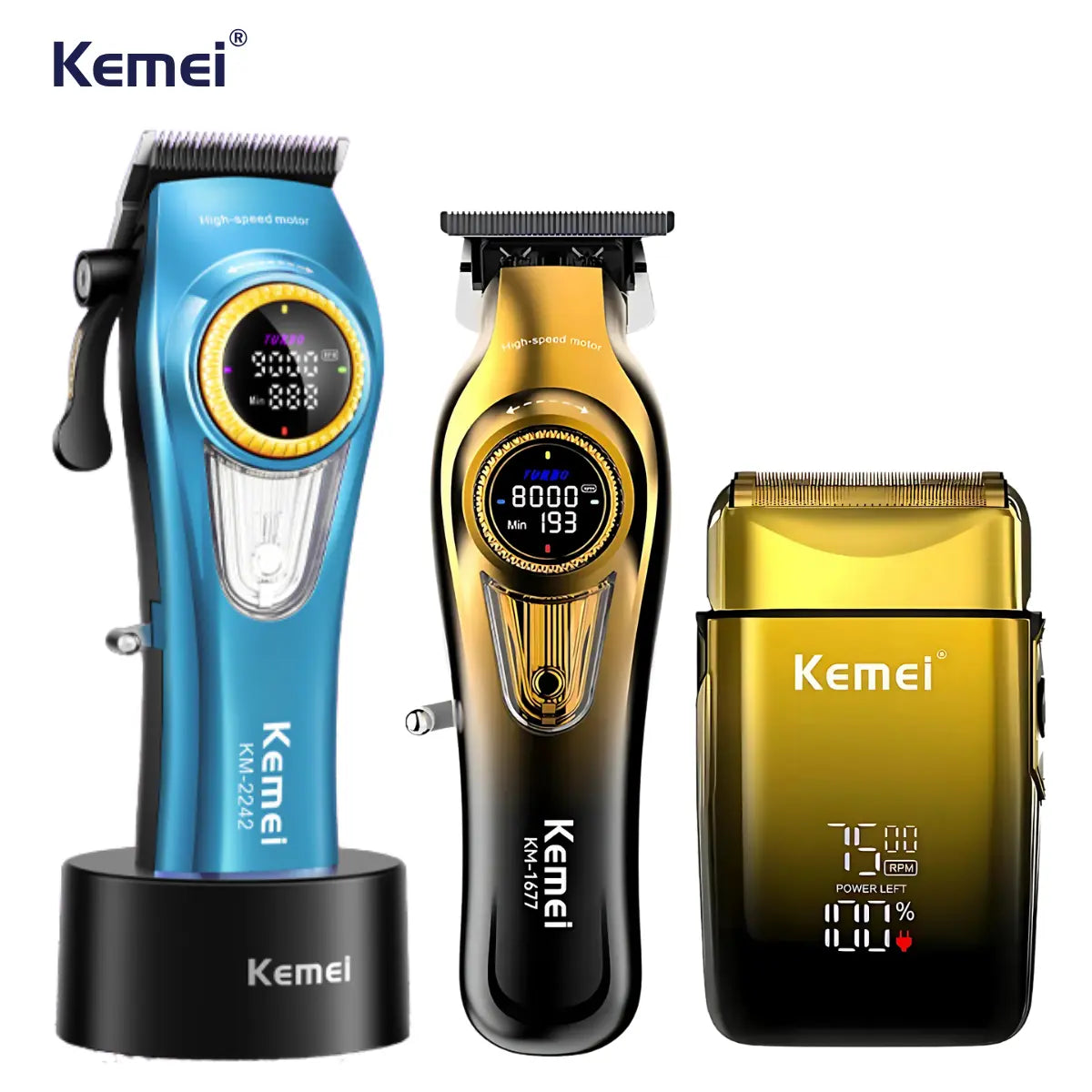 Kit Pro Máquina de Corte Km-2242 + Acabamento Km-1677 + Shaver Km-TX10 | Kemei ®
