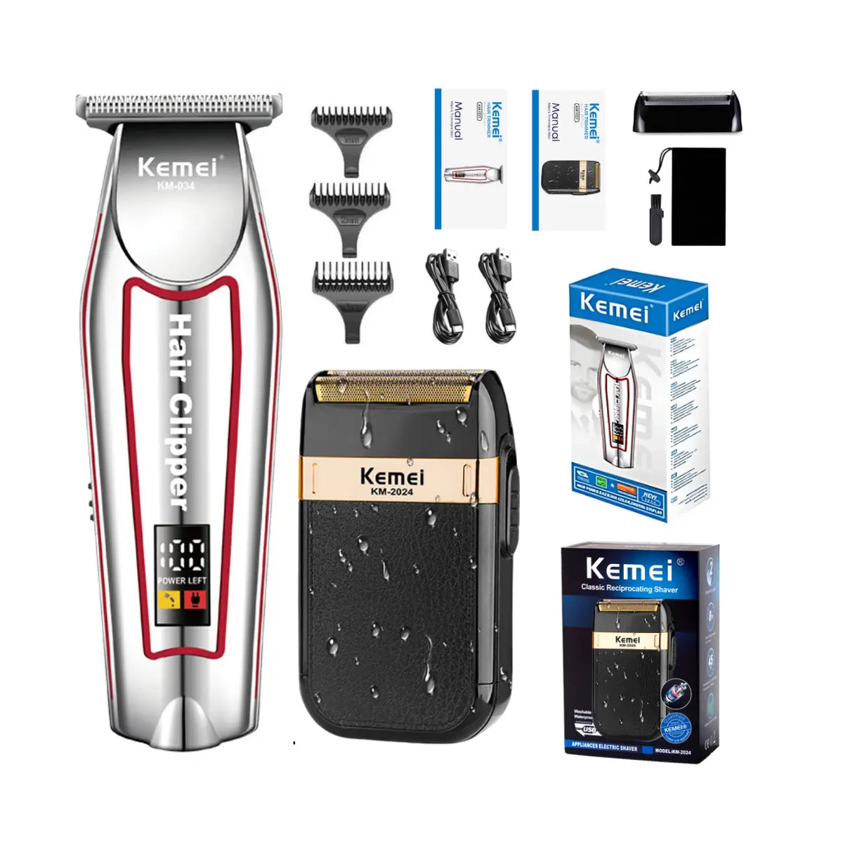 Kit Maquina de Acabamento Km-034 + Shaver Km-2024 | Kemei ®