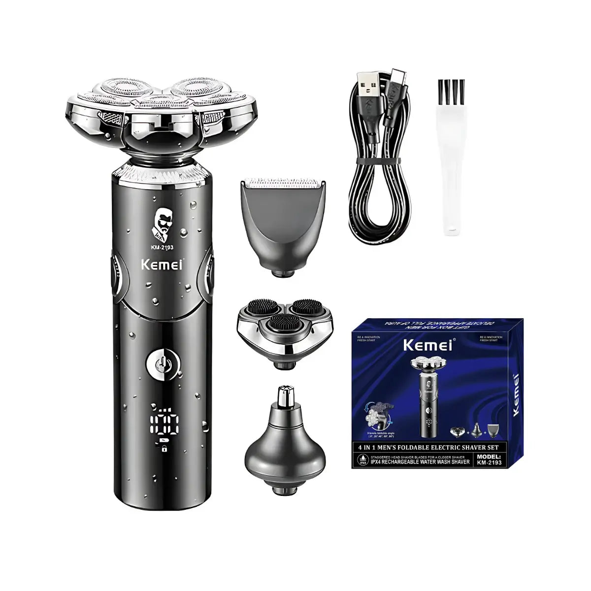 Barbeador Elétrico 4 em 1 Profissional 6x lâminas Km-2193 | Kemei ®