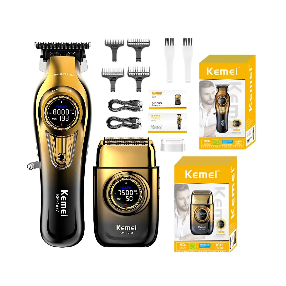 Kit Profissional Máquina de Acabamento Km-1677 + Shaver Km-T228 | Kemei ®