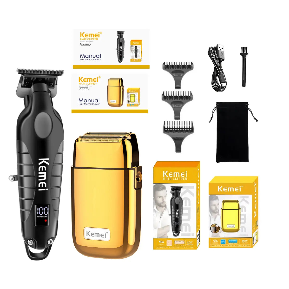 Kit Profissional Máquina de Acabamento Km-2293 + Shaver Km-TX1 | Kemei ®
