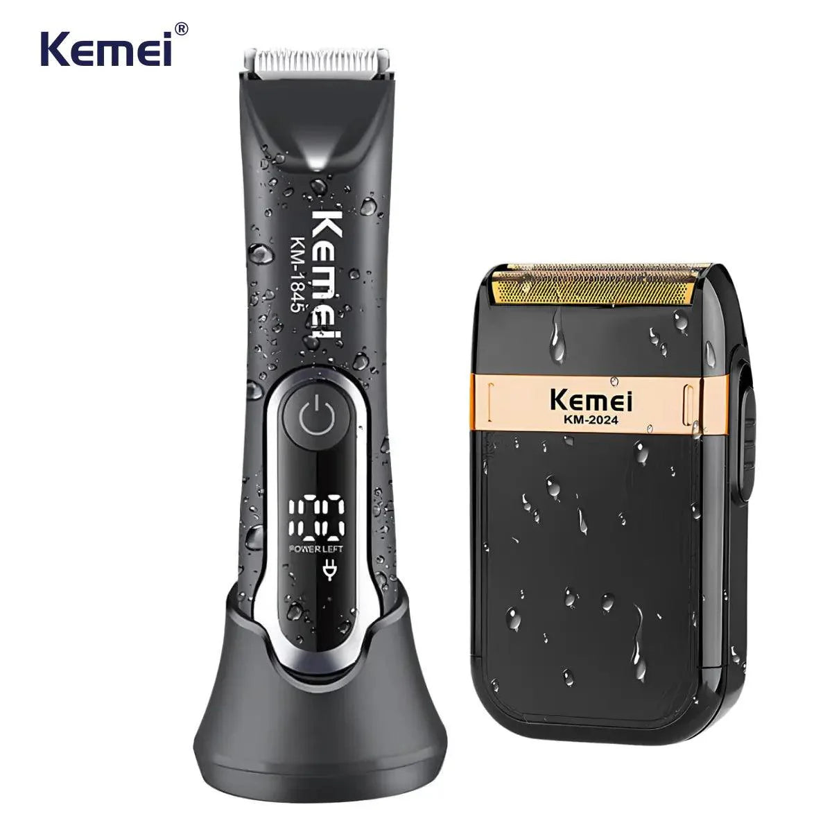 Kit Aparador à Prova D'agua IPX7 Km-1845 + Shaver IPX4 Km-2024 | Kemei ®