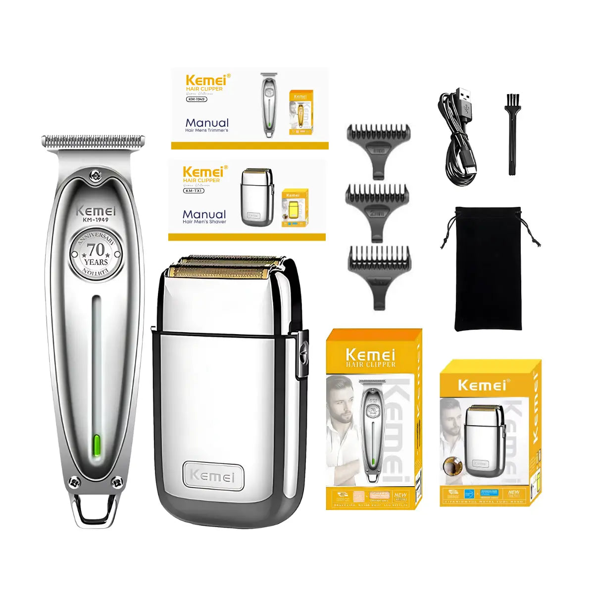Kit Profissional Máquina de Acabamento Km-1949 + Shaver Km-TX1 | Kemei ®