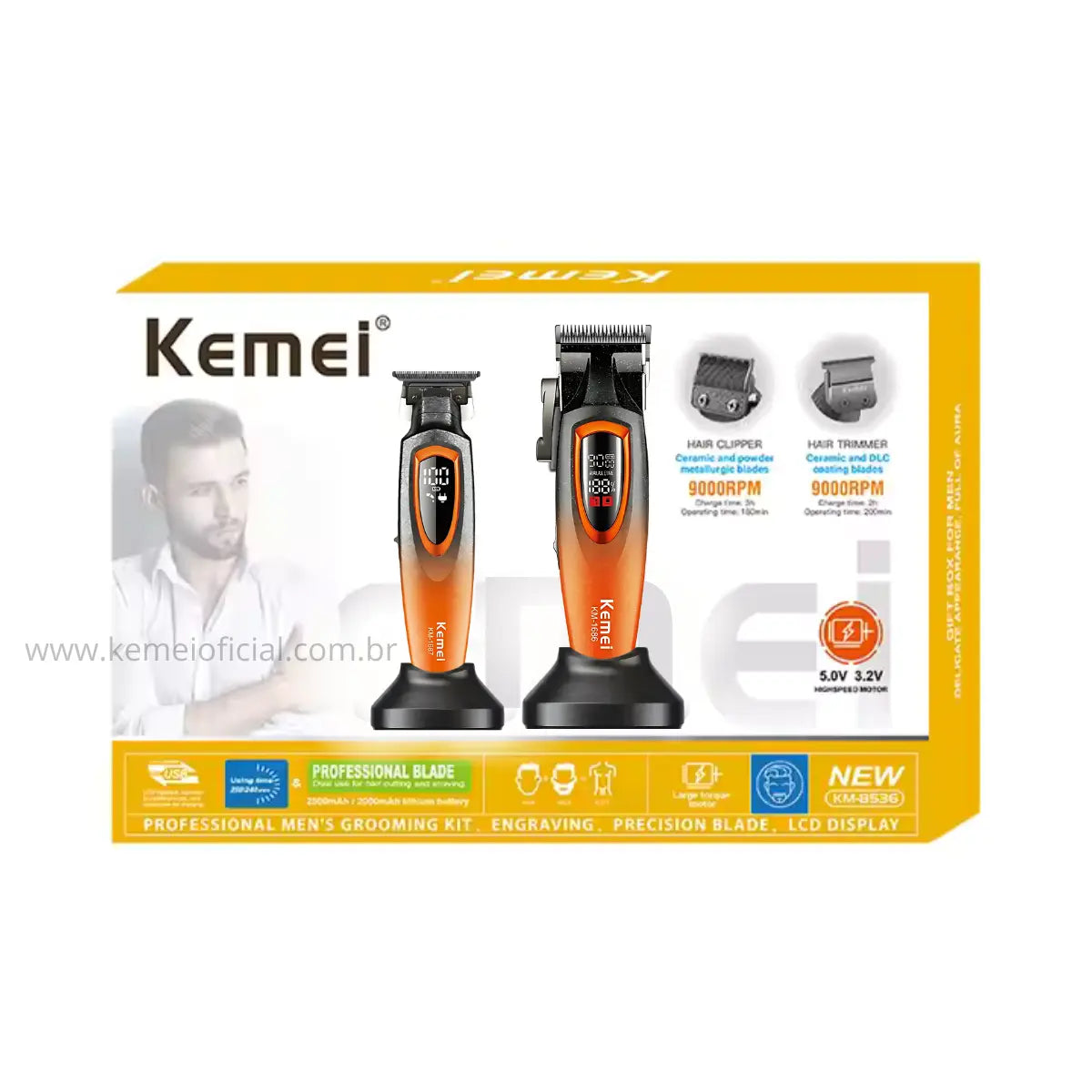 Kit Profissional Máquina de Corte + Acabamento Km-8552 | Kemei ®