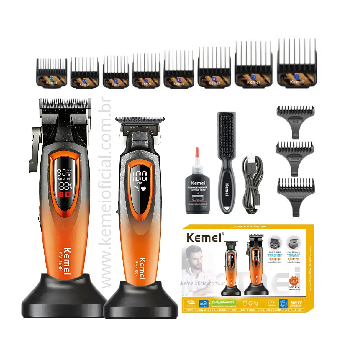 Kit Profissional Máquina de Corte + Acabamento Km-8552 | Kemei ®