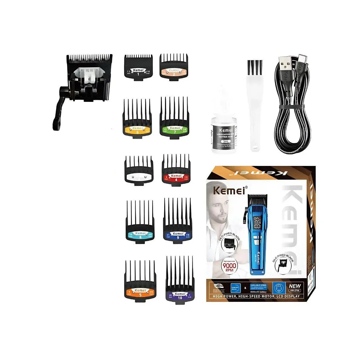 Máquina de Corte Kit Lâmina Fade & Taper Km-2796 Preto | Kemei ®