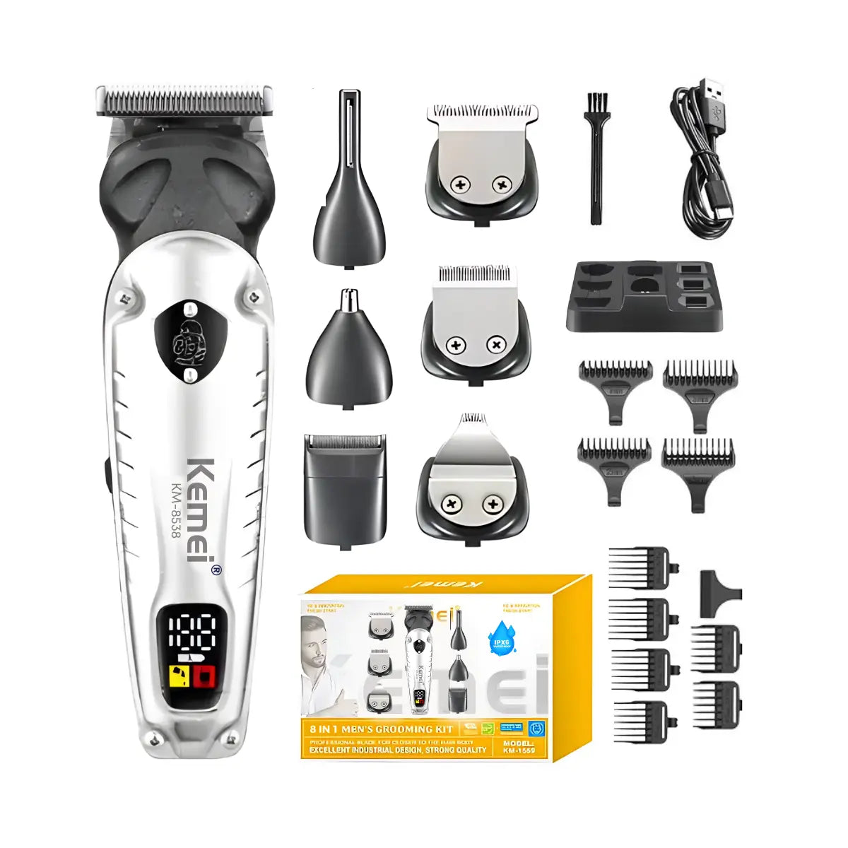 Aparador de Pelos 8 em 1 Resistente à Agua IPX6 Km-8538 | Kemei ®