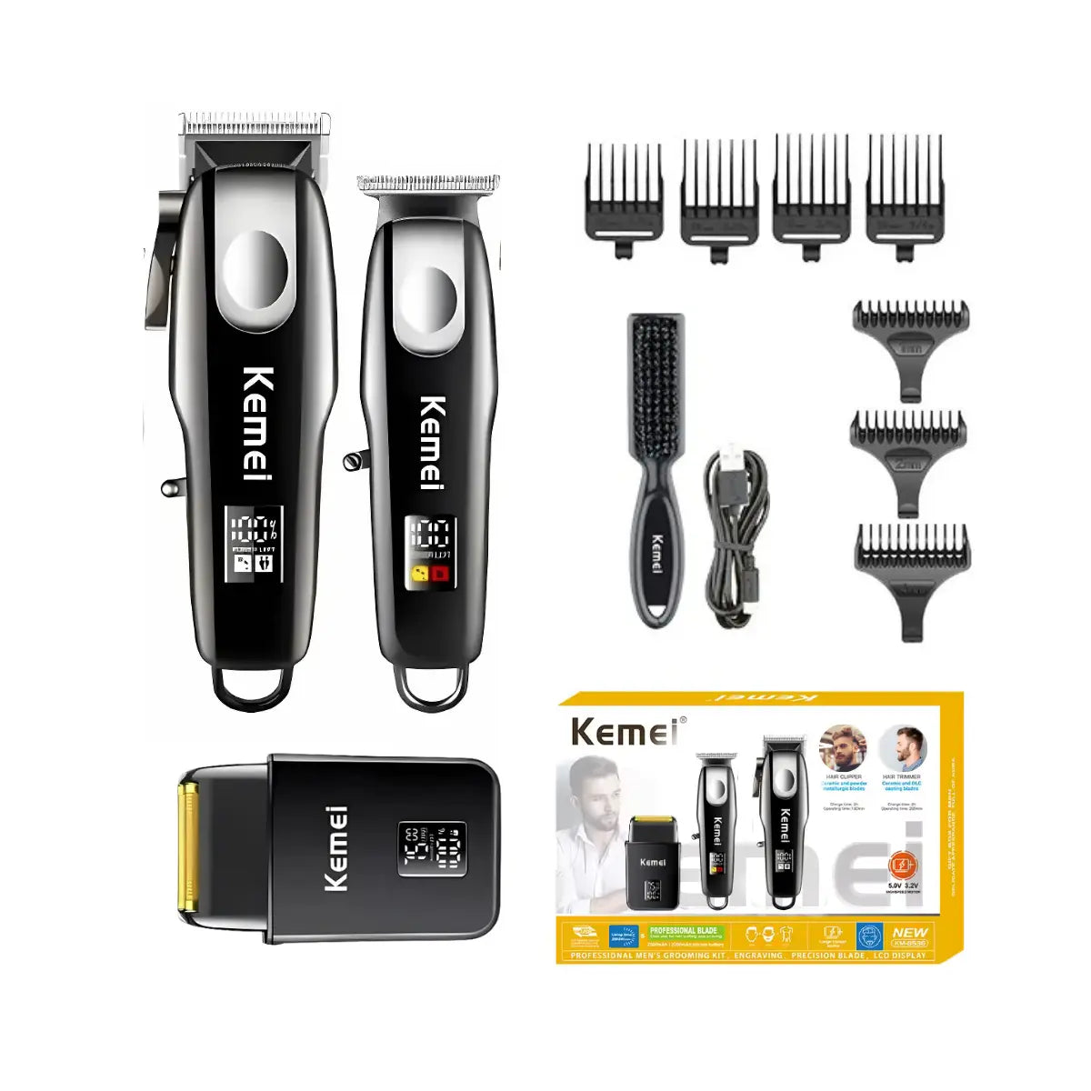 Kit Profissional 3 máquinas Corte + Acabamento + Shaver Km-8531 | Kemei ®