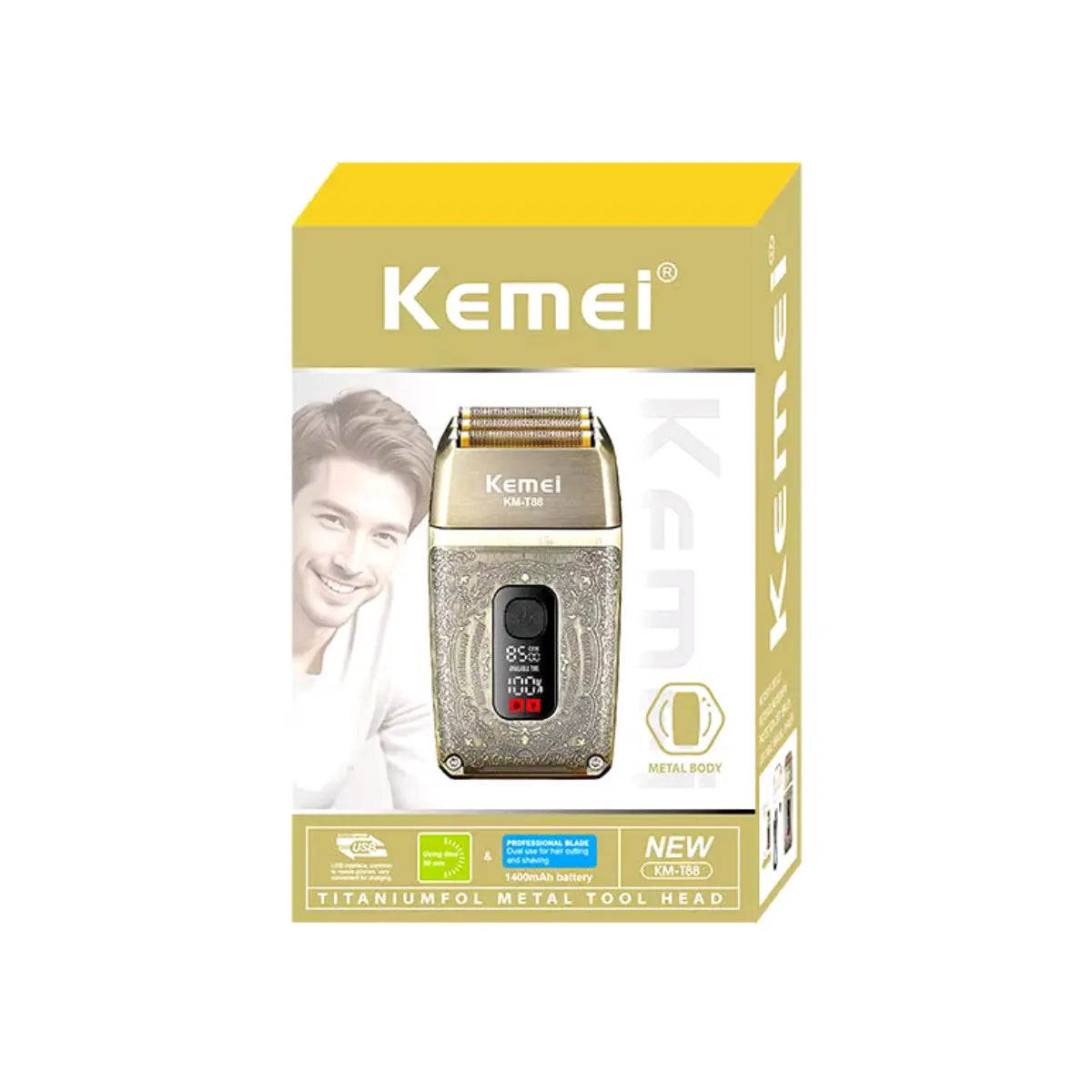 Barbeador Elétrico 3x Lâminas 8.500 RPM Km-T88 | Kemei ®