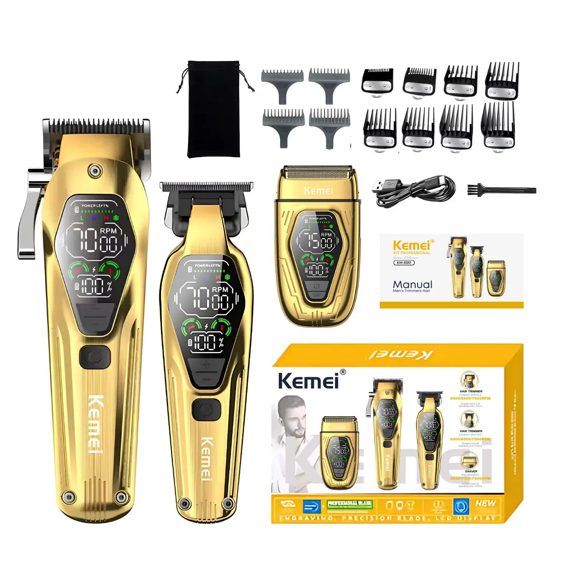 Kit Profissional Máquina de Corte + Acabamento + Shaver Km-8551 | Kemei ®