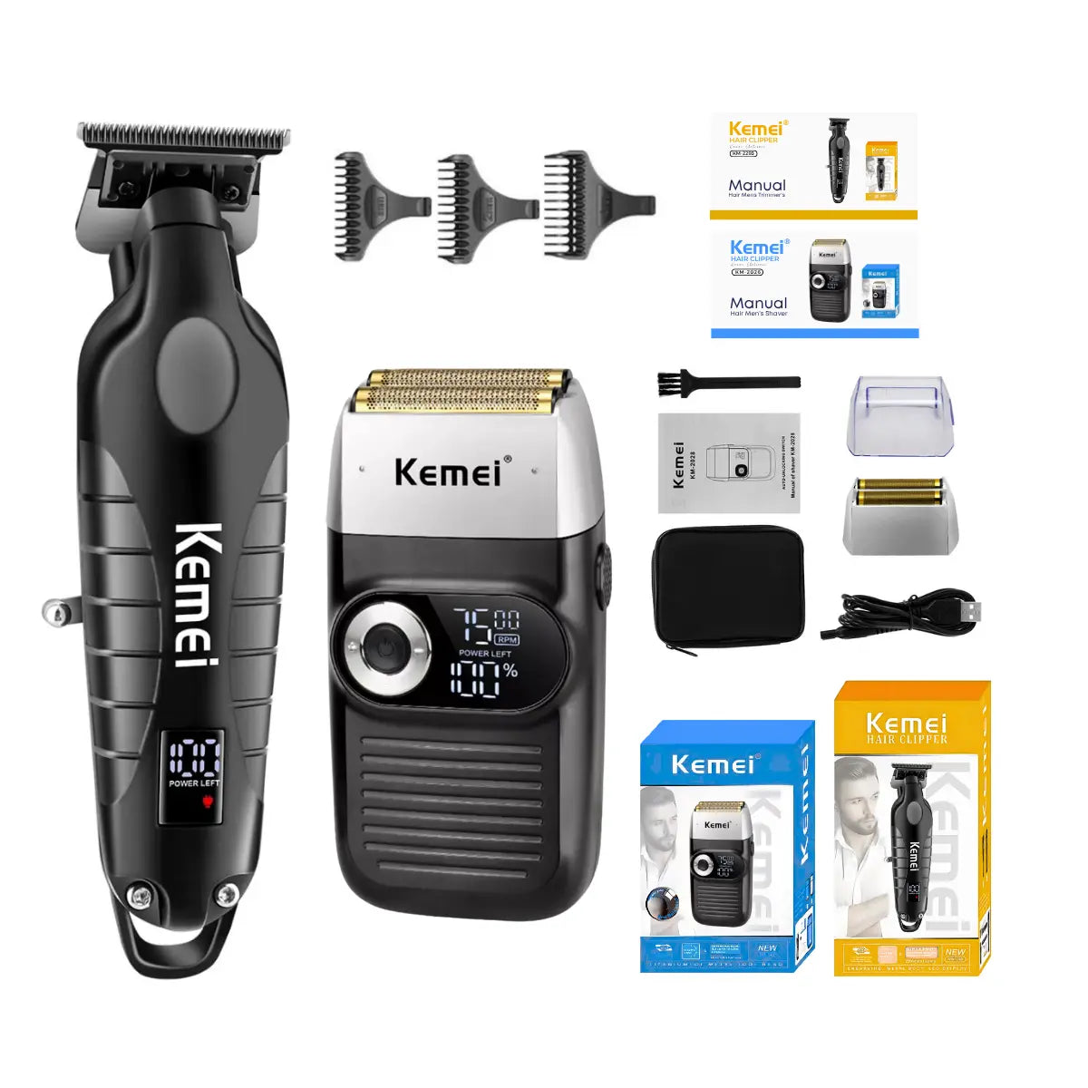 Kit Profissional Máquina de Acabamento Km-2293 + Shaver Km-2026 | Kemei ®